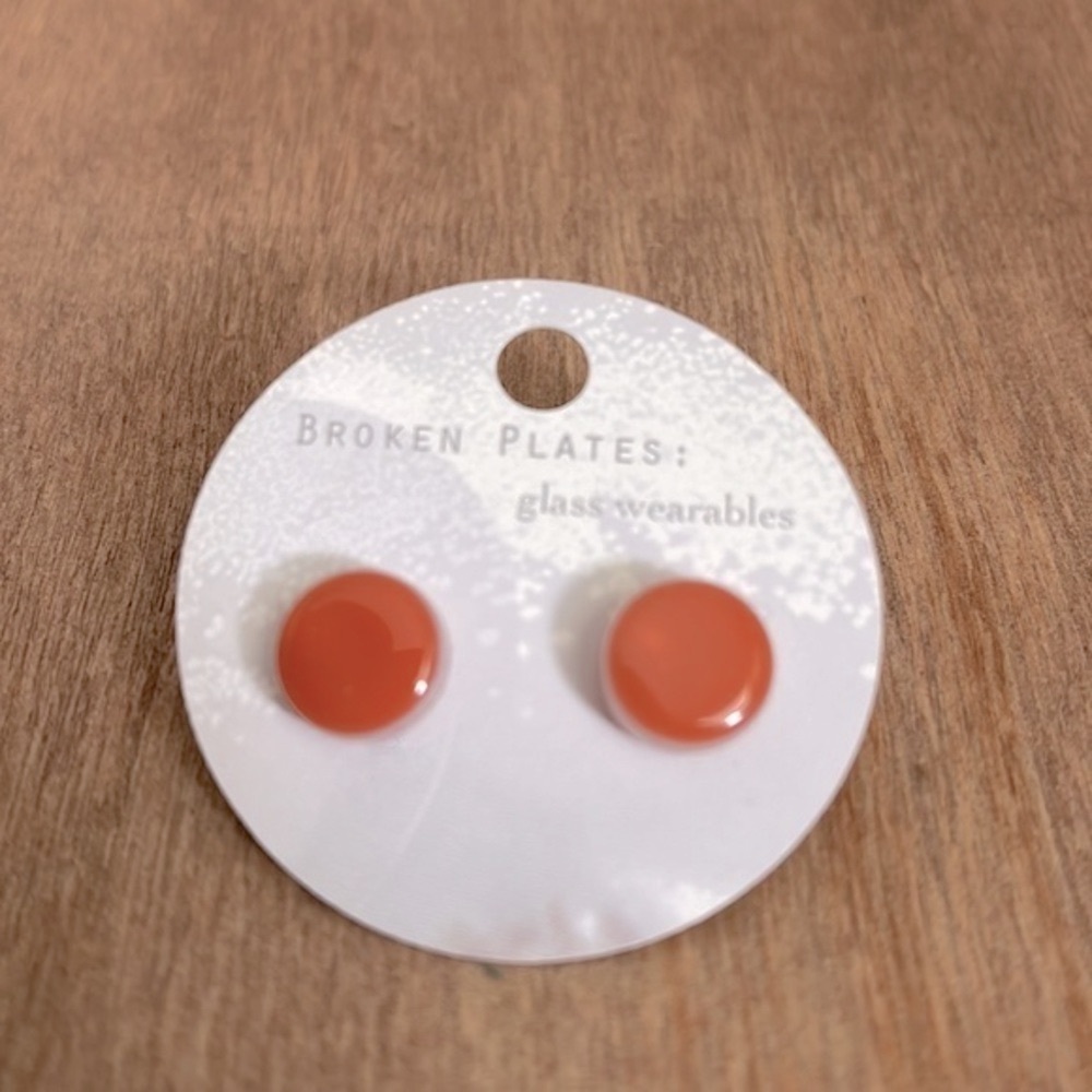 Handmade Broken Plates Blown Glass Stud Earrings – Ruby Gold – Pittsburgh Artist
